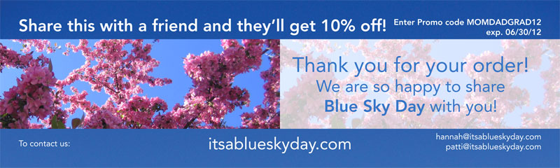 Single Blue Sky Day Bookmark for our first promotion
